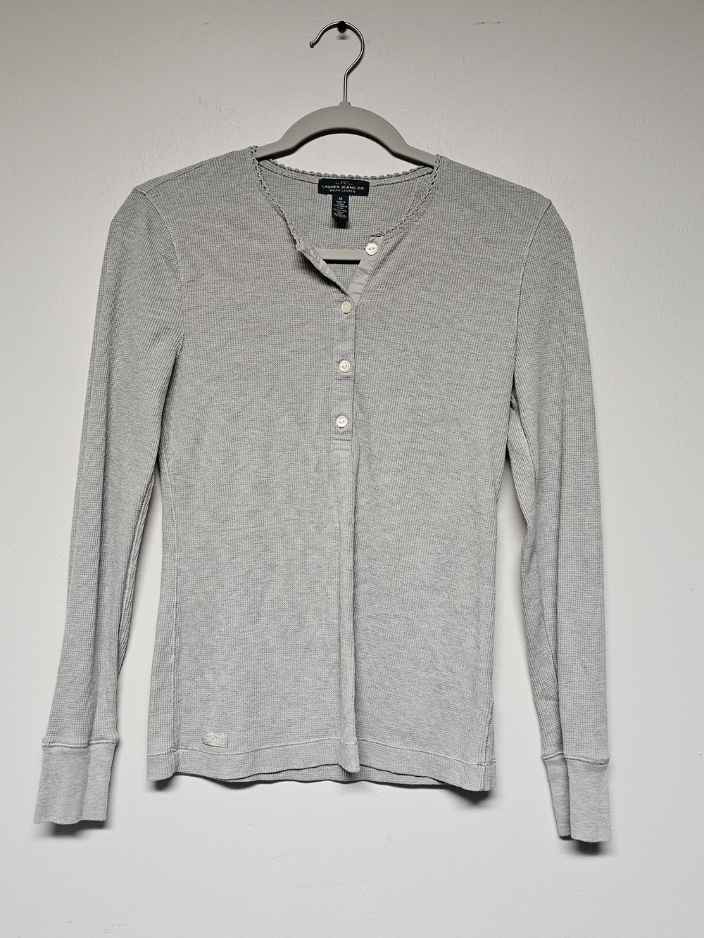 Ralph Lauren Jeans Y2K Heather Gray Henley Size Medium Layering Vintage Waffle